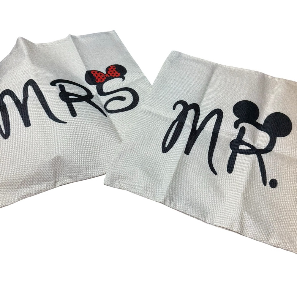 Monogram Pillow Shams 'MR.' and Mrs Black Mickey Minnie Ears